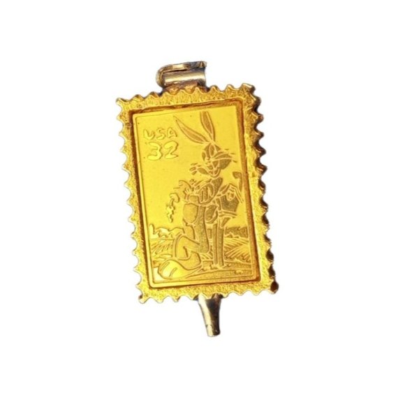 Bugs Bunny Looney Tunes Vintage Postage Stamp Pin Warner Bros 1997 Gold Tone - Picture 2 of 4